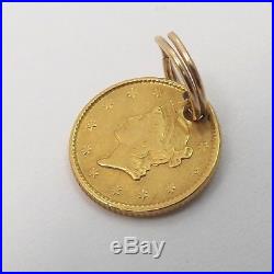 22K Gold Coin 1851 One Dollar $1 Coin Charm Pendant 1.8gr