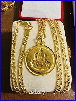 22K Solid 916 Gold Ladies Mens Women's Dubai Coin Necklace 22 Long 22.4g 4.5mm
