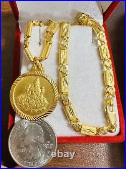 22K Solid 916 Gold Ladies Mens Women's Dubai Coin Necklace 28 Long 22.4g 5.5mm