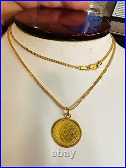 22K Solid 916 Real Gold Ladies Women's Dubai Coin Necklace 20 Long 6g 1.5mm