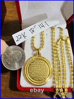 22K Solid 916 Real Gold Ladies Women's Dubai Coins Necklace 18 Long 14.1g 3.2mm