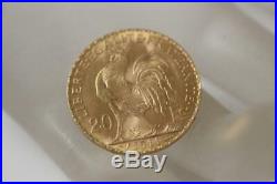 22K Solid Gold 1911 France Coin 20 Francs French Rooster AU Rare Collectible
