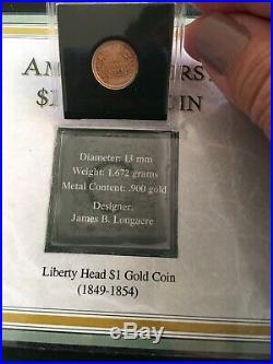 22K Solid Gold Americas First $1 Gold Coin + Folder