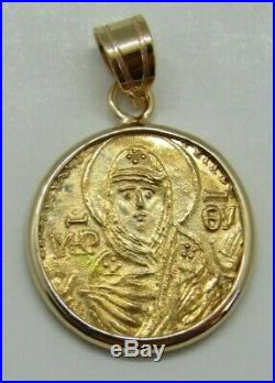 22K Solid Gold Coin Pendant Mother of Christ Vlachernae Byzantine style Icon
