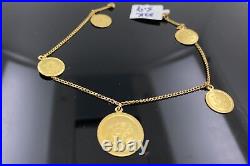 22K Solid Gold Floral Coin Bracelet B8386
