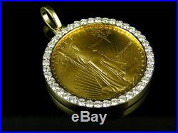 22K Solid Yellow Gold Coin Lady Liberty One Ounce Diamond Pendant Charm 3.0ct