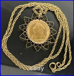 22K gold 1900 Full Sovereign Coin Pendant ON 9K Solid Gold Chain Necklace