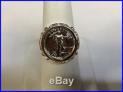22 KT 1/10oz AMERICAN EAGLE COIN SET IN 14 KT SOLID YELLOW GOLD COIN RING