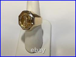 22 KT 1/10oz LADY LIBERTY COIN SET IN 14 KT SOLID YELLOW GOLD COIN RING