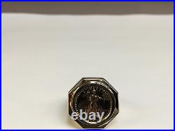 22 KT 1/10oz LADY LIBERTY COIN SET IN 14 KT SOLID YELLOW GOLD COIN RING