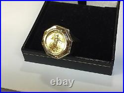 22 KT 1/10oz LADY LIBERTY COIN SET IN 14 KT SOLID YELLOW GOLD COIN RING