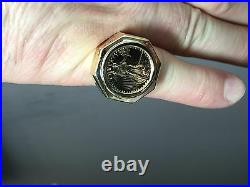 22 KT 1/10oz LADY LIBERTY COIN SET IN 14 KT SOLID YELLOW GOLD COIN RING