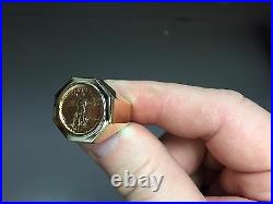 22 KT 1/10oz LADY LIBERTY COIN SET IN 14 KT SOLID YELLOW GOLD COIN RING