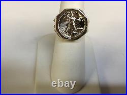 22 KT 1/10oz LADY LIBERTY COIN SET IN 14 KT SOLID YELLOW GOLD LADIES COIN RING