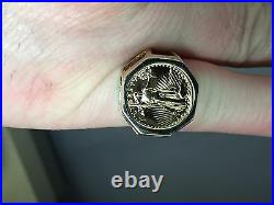 22 KT 1/10oz LADY LIBERTY COIN SET IN 14 KT SOLID YELLOW GOLD LADIES COIN RING