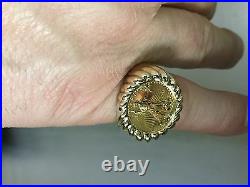 22 KT 1/10oz LADY LIBERTY COIN SET IN 14 KT SOLID YELLOW GOLD RING