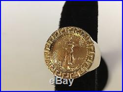 22 KT 1/10oz US LIBERTY COIN SET IN 14 KT SOLID YELLOW GOLD GREEK KEY COIN RING