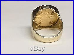 22 KT 1/10oz US LIBERTY COIN SET IN 14 KT SOLID YELLOW GOLD GREEK KEY COIN RING