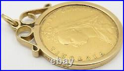 22 carat solid gold British 1892 Queen Victoria half sovereign in 9ct pendant