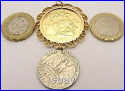 22 carat solid gold British Victorian 1887 £2 coin in 9ct hallmarked pendant