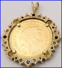22ct solid gold 2000 British Queen Elizabeth II half sovereign in a 9ct pendant