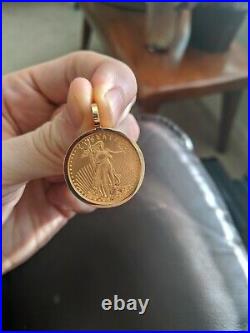 22k 1/2 Oz American Eagle Lady Liberty Gold Coin Pendant In 14k Solid Gold Bezel