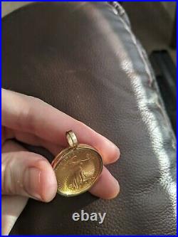 22k 1/2 Oz American Eagle Lady Liberty Gold Coin Pendant In 14k Solid Gold Bezel