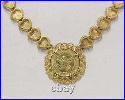 22k-23k Solid Gold 17 Necklace w Coin-Like Medallion 3/4 Pendant 18g