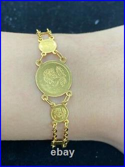 22k Bracelet Solid Gold Ladies Jewelry Classic Coin With Floral Design B279