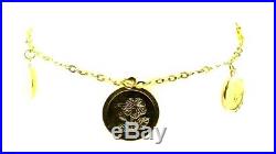 22k Bracelet Solid Gold Simple Charm Ladies Floral Coin Design B4047