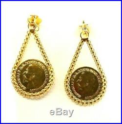 22k Earrings Solid Gold ELEGANT Simple Classic Coin Dangle and Drop Design E7122