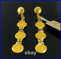 22k Earrings Solid Gold Ladies Classic Three Tier Coin Shape Design E6627
