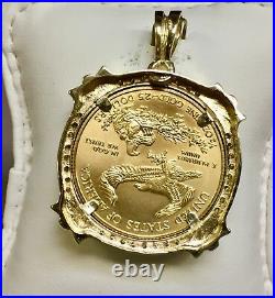 22k Fine Gold 1/2 Oz Lady Liberty Coin With. 32 Tcw Diamonds-14k Frame Pendant