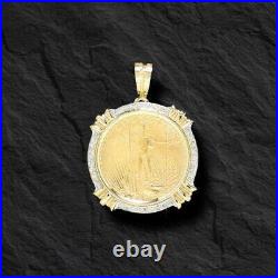 22k Fine Gold 1/2 Oz Lady Liberty Coin With. 82 Tcw Diamonds-14k Frame Pendant