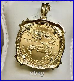 22k Fine Gold 1/2 Oz Lady Liberty Coin With. 82 Tcw Diamonds-14k Frame Pendant