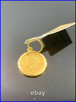 22k Pendant Solid Gold Elegant Simple Round Coin Alexander The Great Design P495
