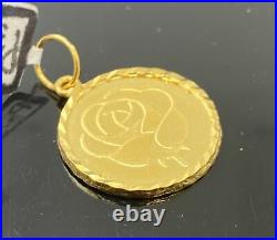 22k Pendant Solid Gold Ladies Coin Shape with Floral Prints P3357