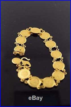 22k Solid Gold ELEGANT COIN Bracelet ANTIQUE DESIGN length 7.7 Inch CB100