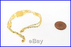 22k Solid Gold ELEGANT Classic Ladies Floral Coin BRACELET Size 7.5 inch b907