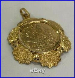 22k gold 1927 full Sovereign Coin In 21ct solid gold mount Pendant 12.80g