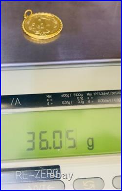 23K Case 24k Solid Yellow Gold Panda Coin Canada Fine Gold Pendant(Total 36GM)