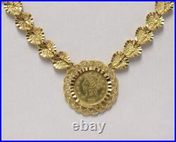 23k Solid Gold 17 Necklace w Coin-Like Medallion 3/4 Pendant 18g