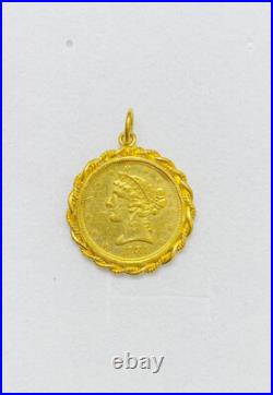 23k Solid Yellow Gold Case 21k Coin 1881 United States Of American Pendant