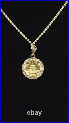 24KT 1989 5 Yuan. 999 Gold Panda Coin in 14K Solid Gold Rope & 16 14K Necklace 24KT 1989 5 Yuan. 999 Gold Panda Coin in 14K Solid Gold Rope & 16 14K Necklace
