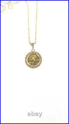 24KT 1989 5 Yuan. 999 Gold Panda Coin in 14K Solid Gold Rope & 16 14K Necklace 24KT 1989 5 Yuan. 999 Gold Panda Coin in 14K Solid Gold Rope & 16 14K Necklace