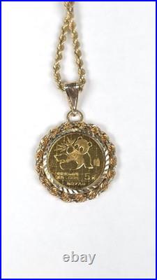 24KT 1989 5 Yuan. 999 Gold Panda Coin in 14K Solid Gold Rope & 16 14K Necklace 24KT 1989 5 Yuan. 999 Gold Panda Coin in 14K Solid Gold Rope & 16 14K Necklace