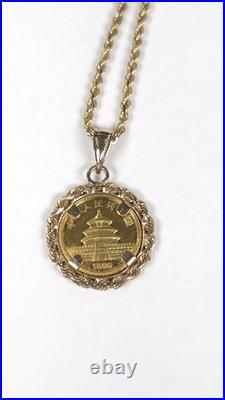 24KT 1989 5 Yuan. 999 Gold Panda Coin in 14K Solid Gold Rope & 16 14K Necklace 24KT 1989 5 Yuan. 999 Gold Panda Coin in 14K Solid Gold Rope & 16 14K Necklace