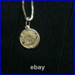 24KT SOLID GOLD Pendand 14kt Necklace & bezel 1908 American Egeal Mini Coin