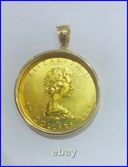 24K 14K Solid Yellow Gold Pendant 2.44GM/Canada Maple Leaf$50 1OZ 1985 Used