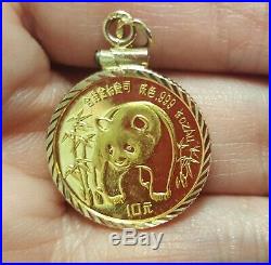 24K 1/10 OZ 1986 CHINESE PANDA COIN SET IN 14K SOLID GOLD COIN PENDANT, 3.83 g